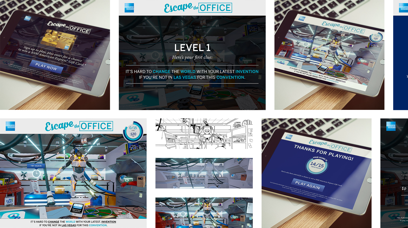 Amex Escape the Office game screens