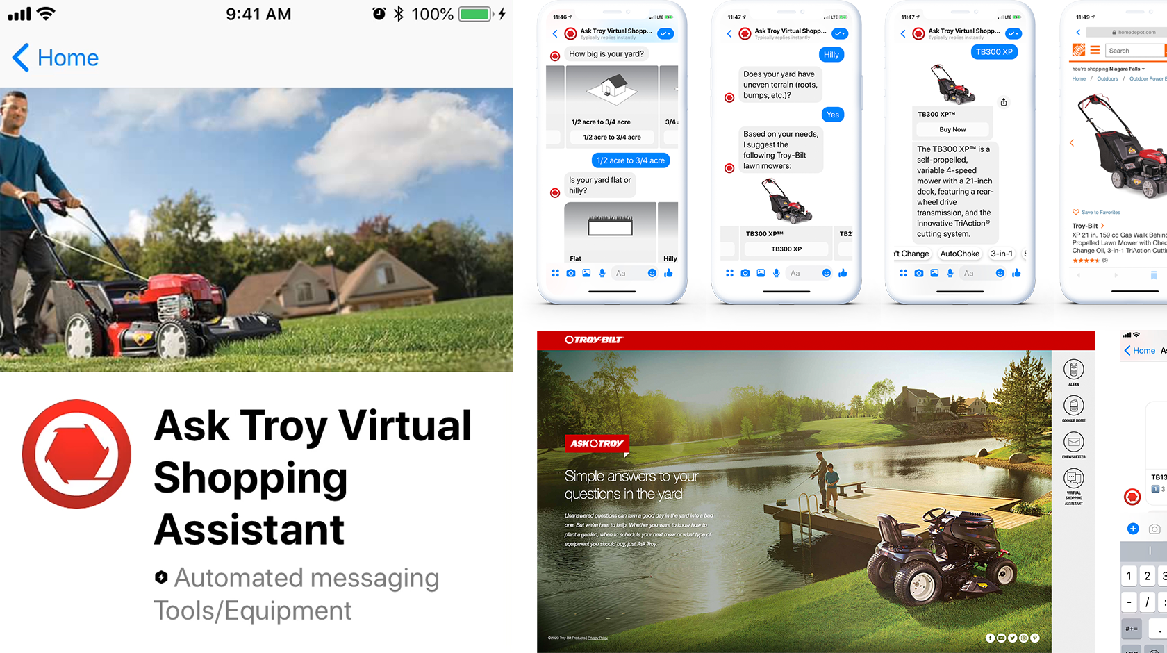Ask Troy Virtual Assistant - Messenger and website screenshots